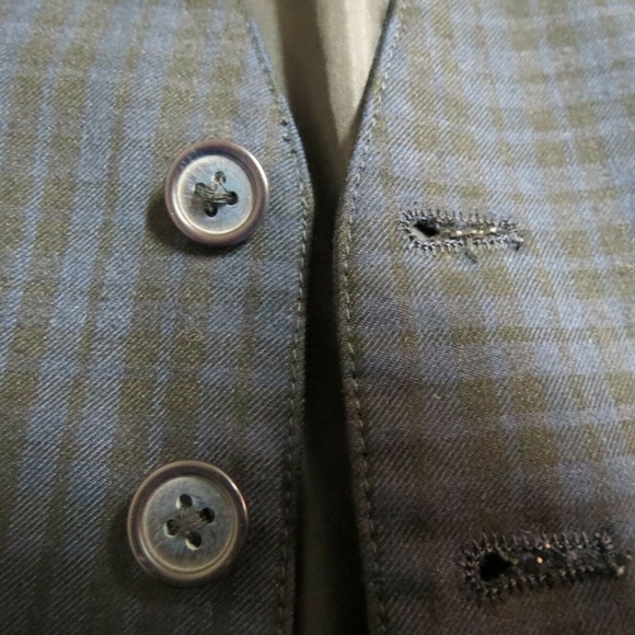 Sz S Blue/Black Plaid Mens Polyester #63H Suit Vest - Picture 4 of 8